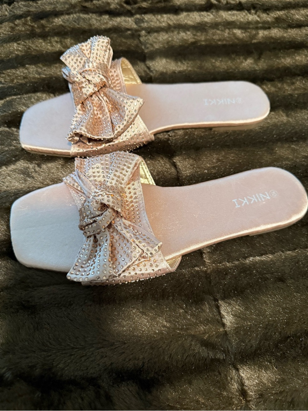 Rose Gold Embellished Bow Slide Sandals